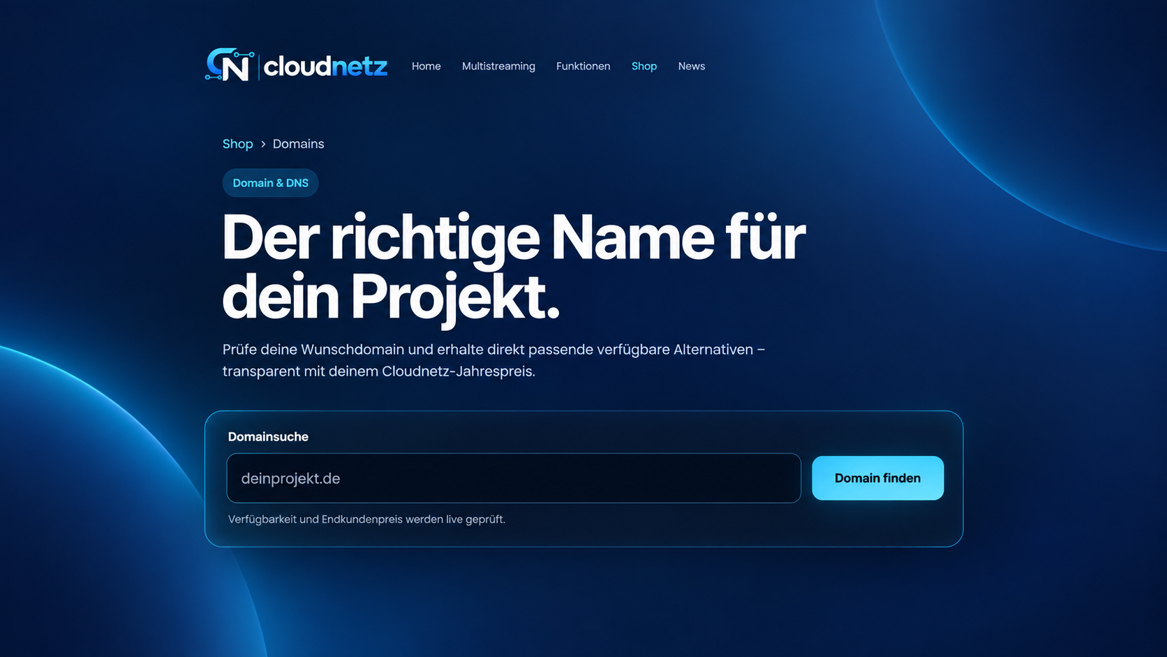 Cloudnetz-Domain-Suche im öffentlichen Shop
